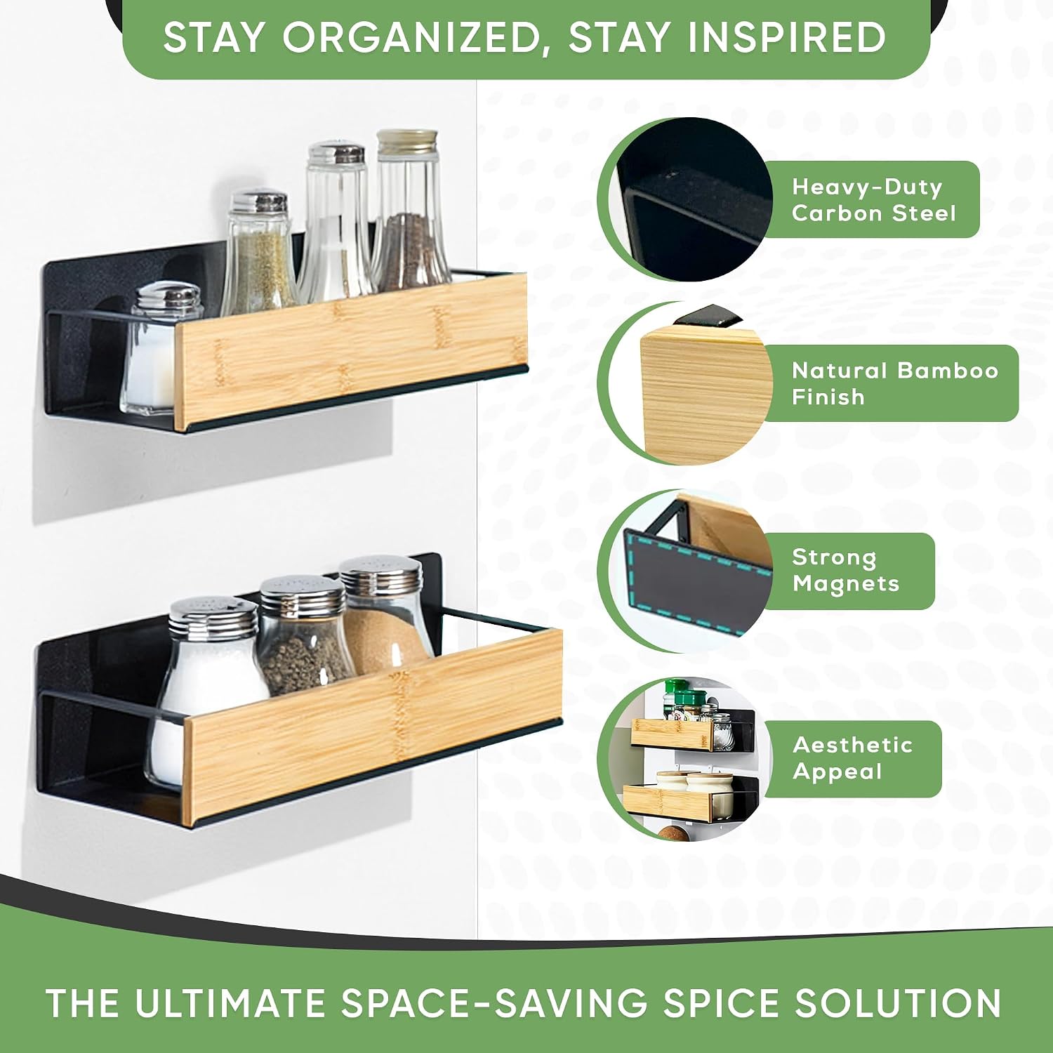 Magnetic Spice Rack for Refrigerator, 2 Pack Spice Rack Magnetic for Fridge with Salt and Pepper Grinder, Magnetic Spice Storage Rack Organizer, Magnetic Spice Holder, Spice Organizer