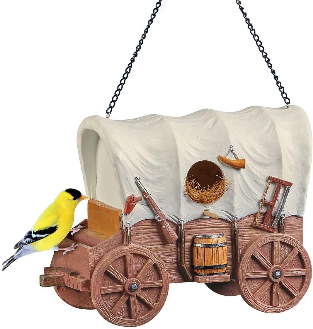 USP-Tradex Covered Wagon Birdhouse – 10¼" L Hanging Resin Garden House