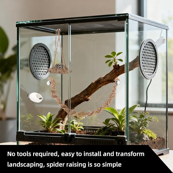 3pcs Jumping Spider Enclosure Accessories Set, Includes Cotton Rope Swing Bridge Ring Pendant, Platform Swing & Nest with Magnets for Medium Jumping Spider Terrarium Habitat Decoration Decor