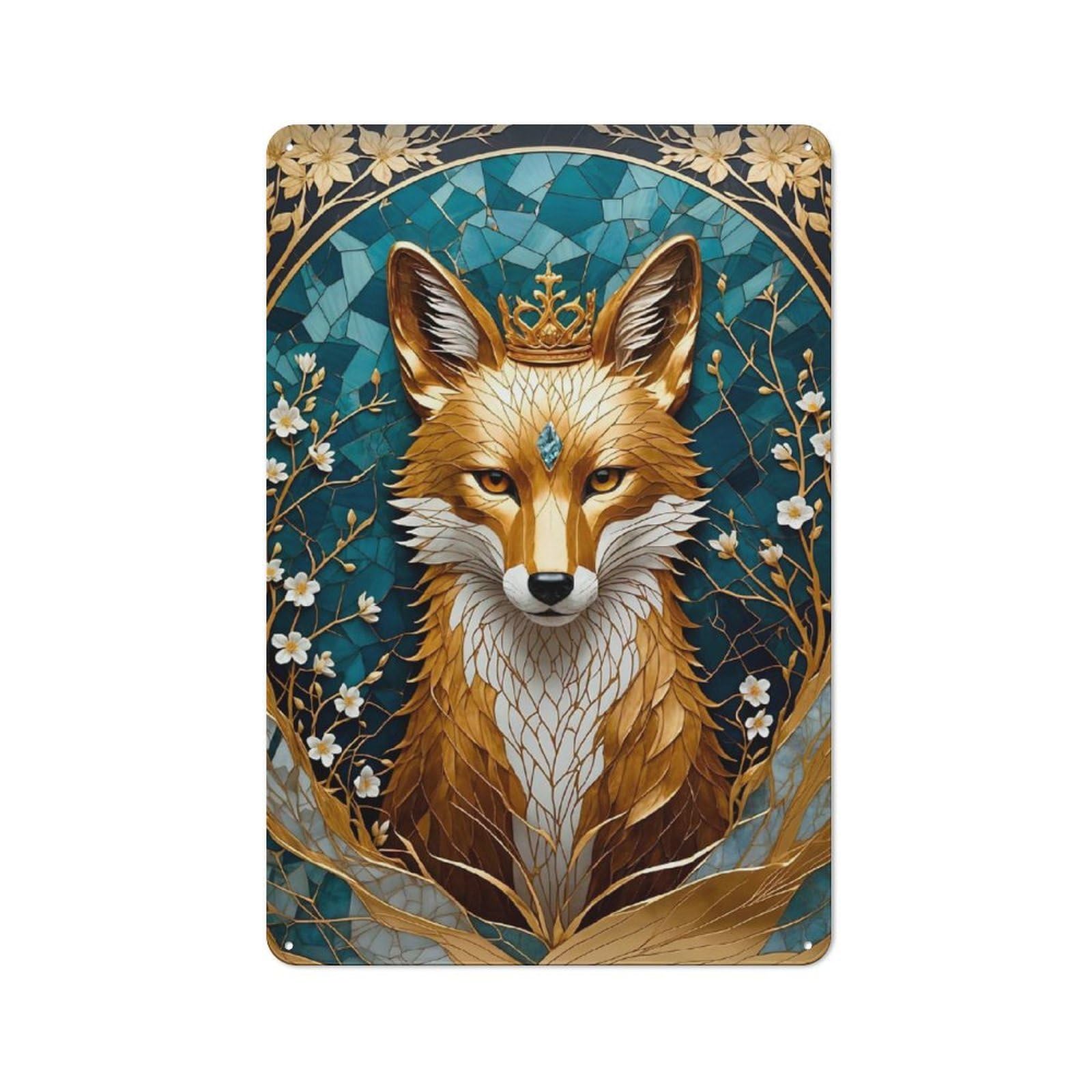 Junmoney Golden Fox Kitsune Tin Sign 30X20cm For Bar Or Restaurant, Retro Wall Decor, For Restaurant Interior Fans