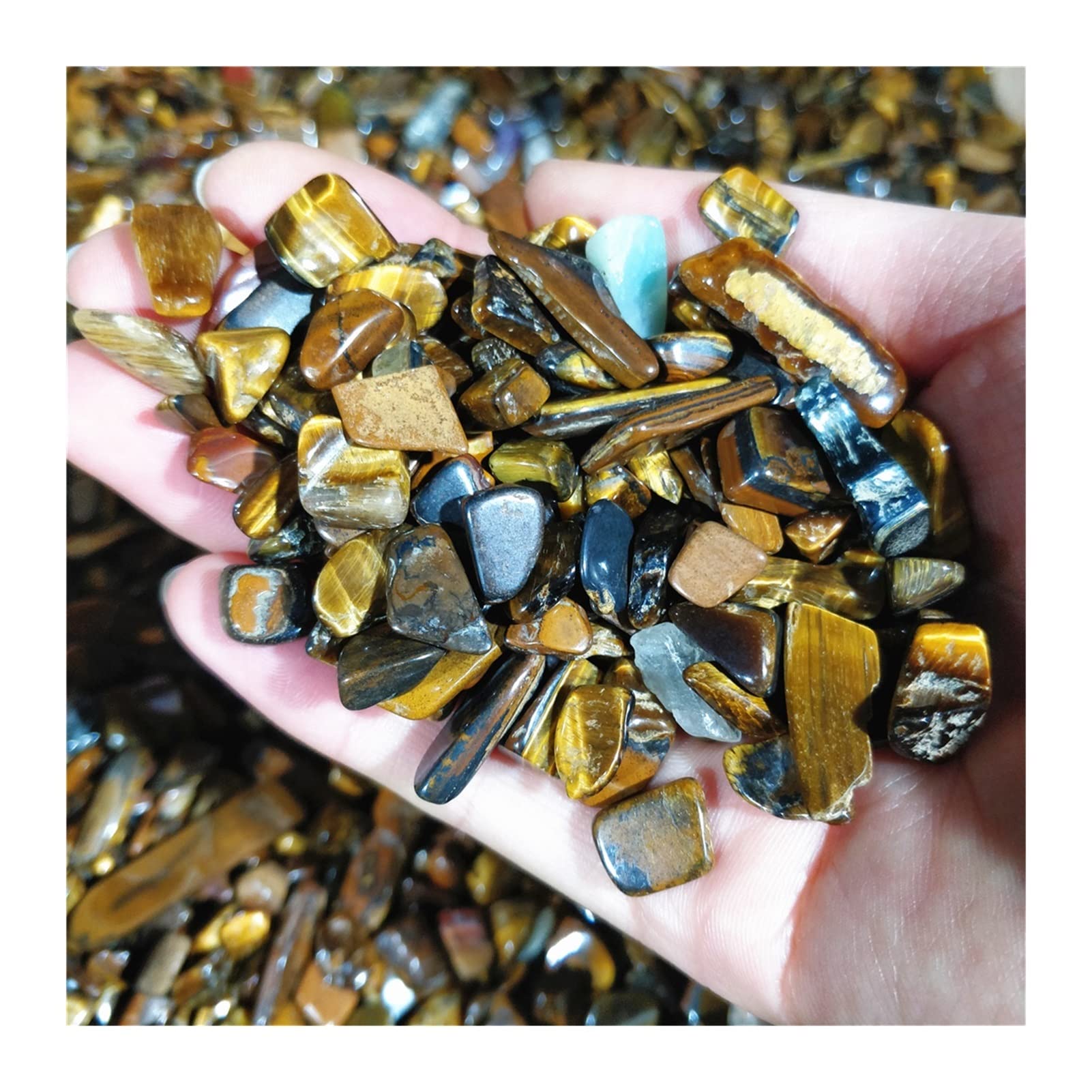 Grava de Cristal de Ojo de Tigre Amarillo Natural, espécimen de for Acuario, Decora con Buen Gusto, Piedras rodadas de Ojo de Tigre en decoración a Granel MZOGODWI (Size : 500g)