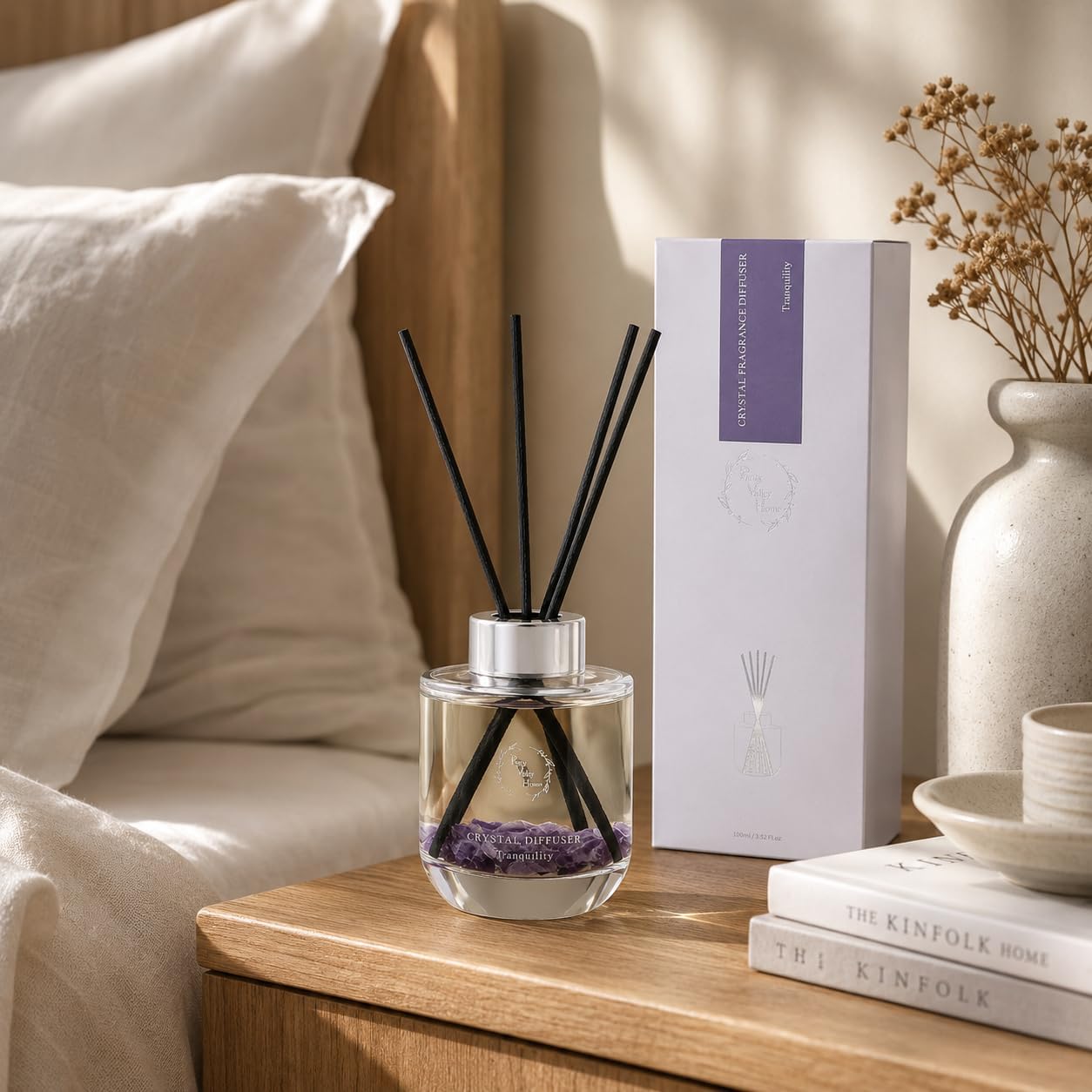 Reed Diffuser Set, Pretty Valley Home Diffuser 100Ml / 3.52 fl OZ Gift Box - Includes Reed Diffuser Sticks, Long Lasting Fragrance Oil and Glass Bottle for Office Living Room Decor (Tranquility)