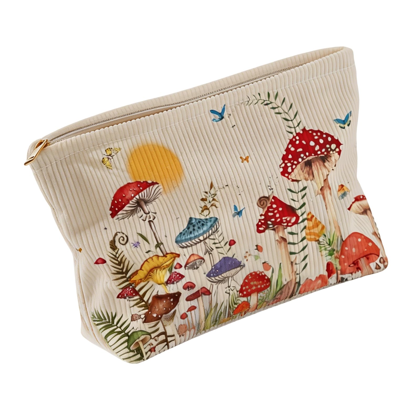 Multipurpose Moons Mushroom Pattern Corduroy Bag with Easy Zippers Access Velutinous Storage Bag with Pack