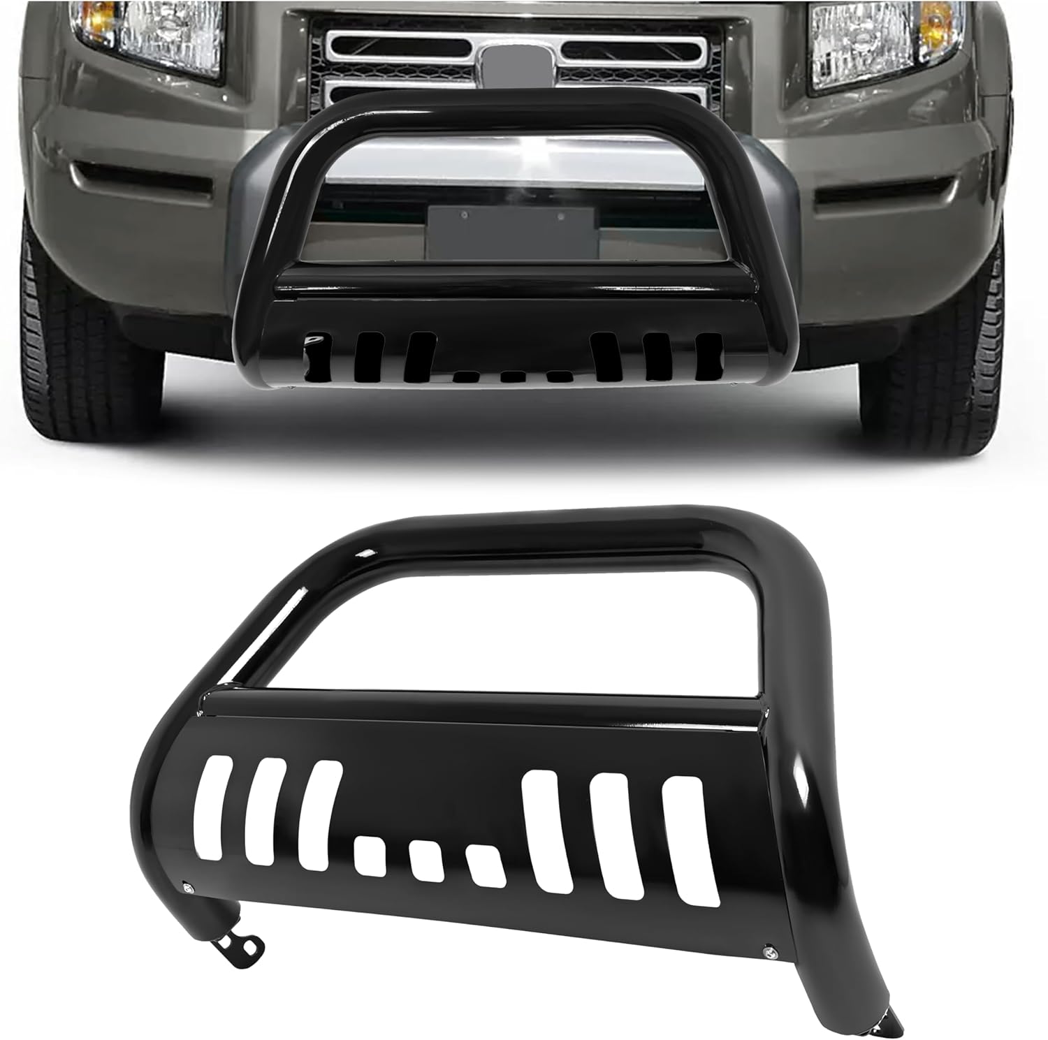 HECASA Bull Bar Compatible with 2003-2014 Honda Pilot Ridgeline w/Pre-Drilled Holes for Lights & Powder Coated Mount Bracket Front Bumper Push Grill Brush Guard Steel Electrophoresis Black