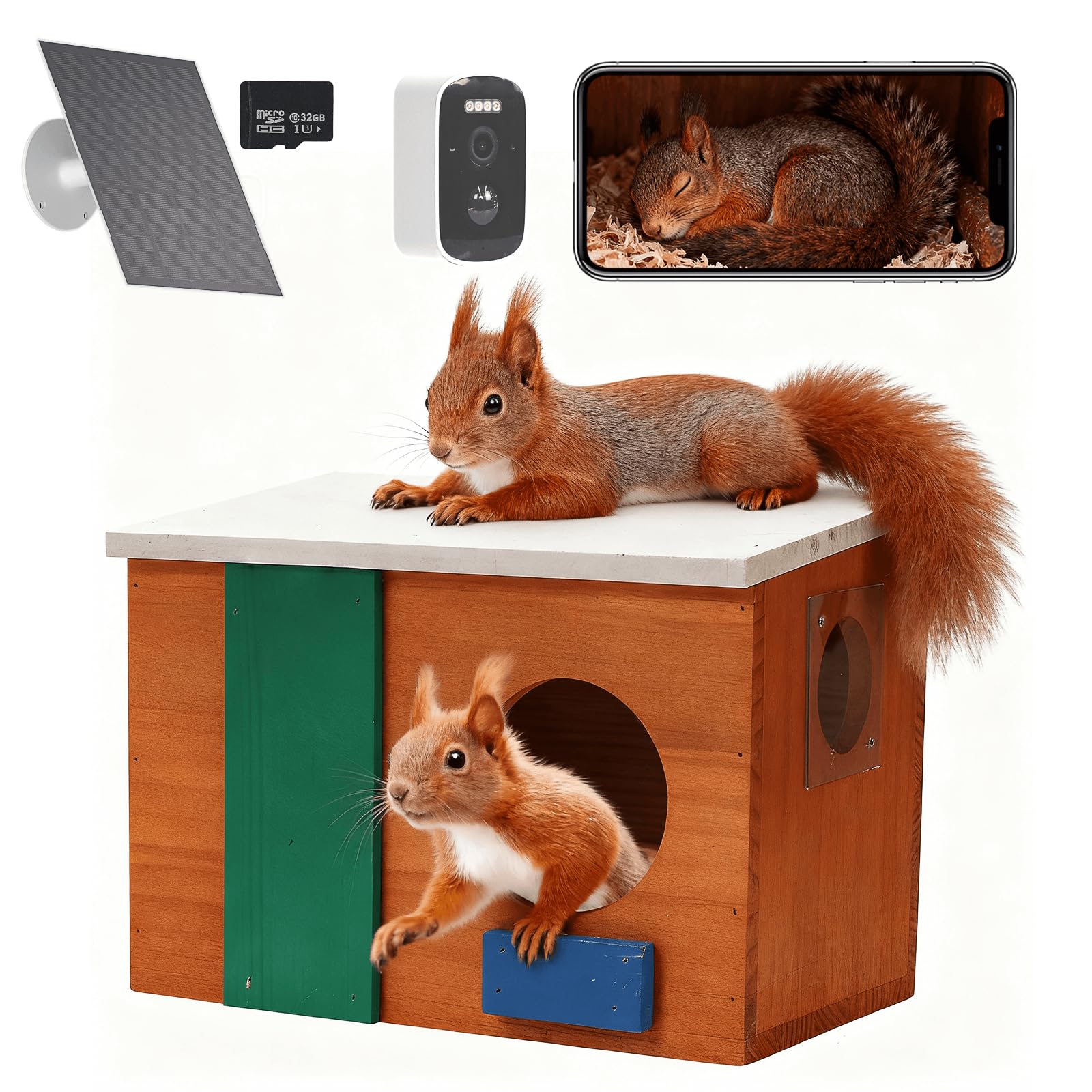 Squirrel House with with Camera Solar Powered- Squirrel Houses for Outside Nesting, Squirrel Nesting Box, Squirrel Boxes for Outside,