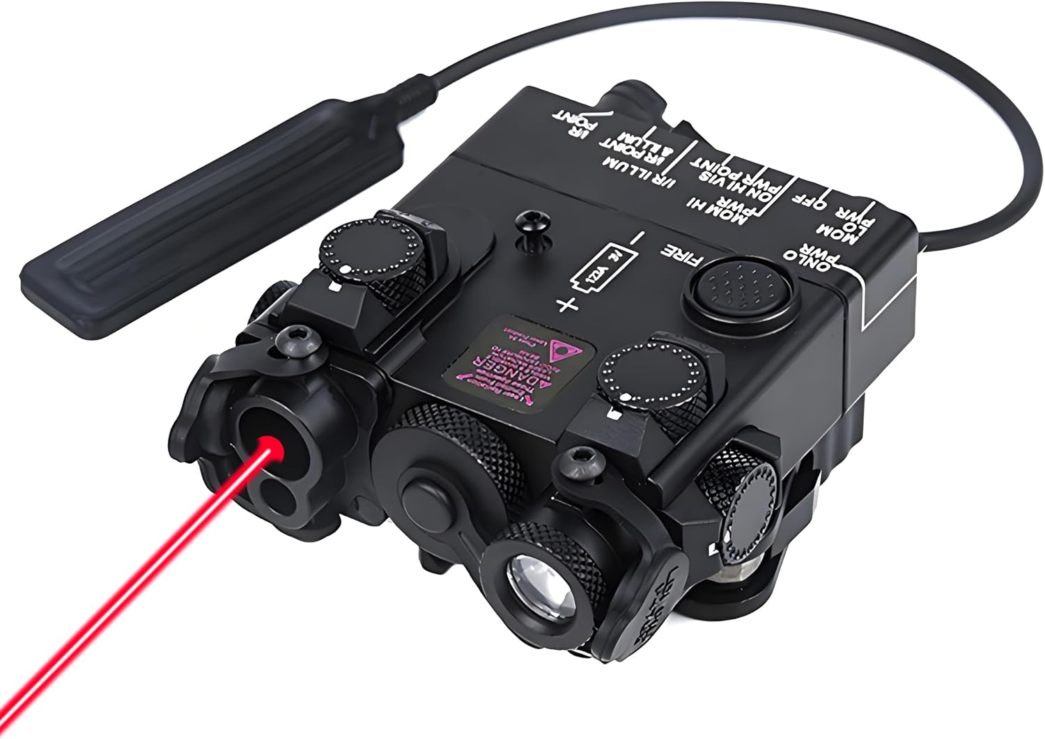 Blue/Green/Red DABL-A2 Box Metal Laser Sight Flashlight，with IR Laser + Strobe/Momentary/Constant Modes Whitelight LED 160 Lumens Flashlight，with Remote Pressure Switch，Fits for Standard 20mm Rail