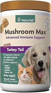 NaturVet Mushroom Max Advanced Immune Support Dog Supplement – Helps Strengthen Immunity, Overall Health for Dogs – Includ...