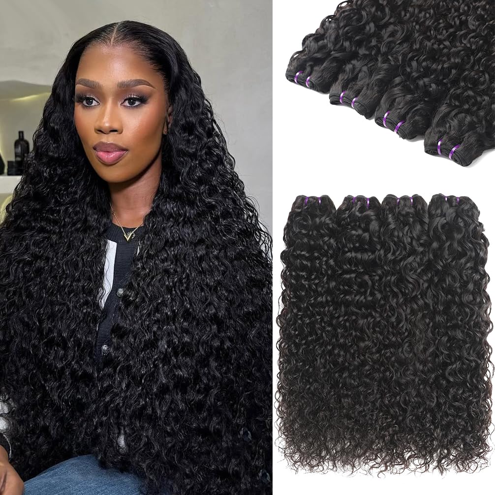 Raw Human Hair Water Wave Bundles 16 18 20 Inch 16A Vietnamese Unprocessed Virgin Water Wave Human Hair Bundles Water Curly Bundles Human Hair Extensions Full and Thick Natural Black Color