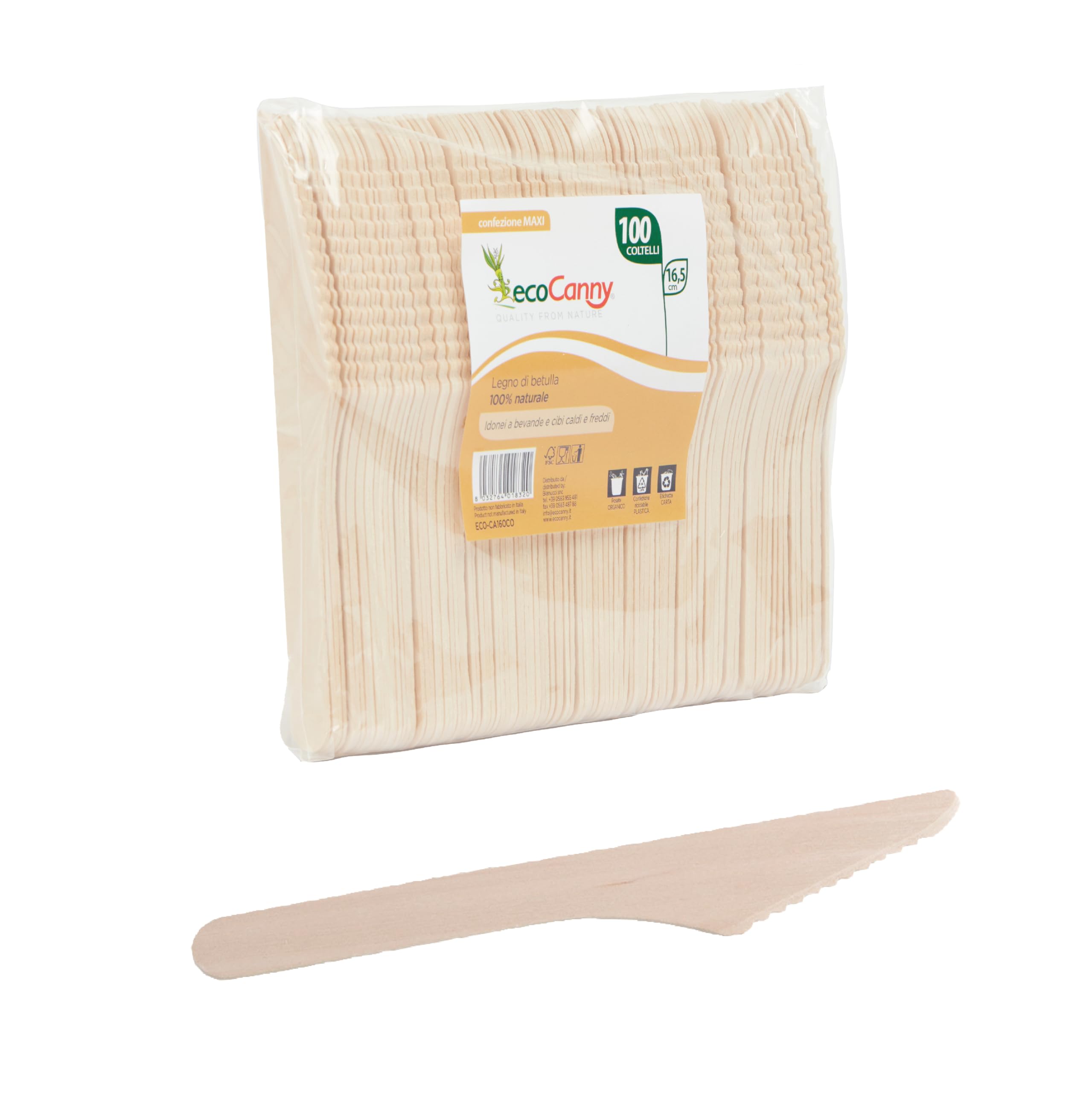 Coltelli in Legno di Betulla, 160mm, Compostabili e Biodegradabili, Ideali per Eventi e Ristorazione, Pacchetto da 100 Pezzi