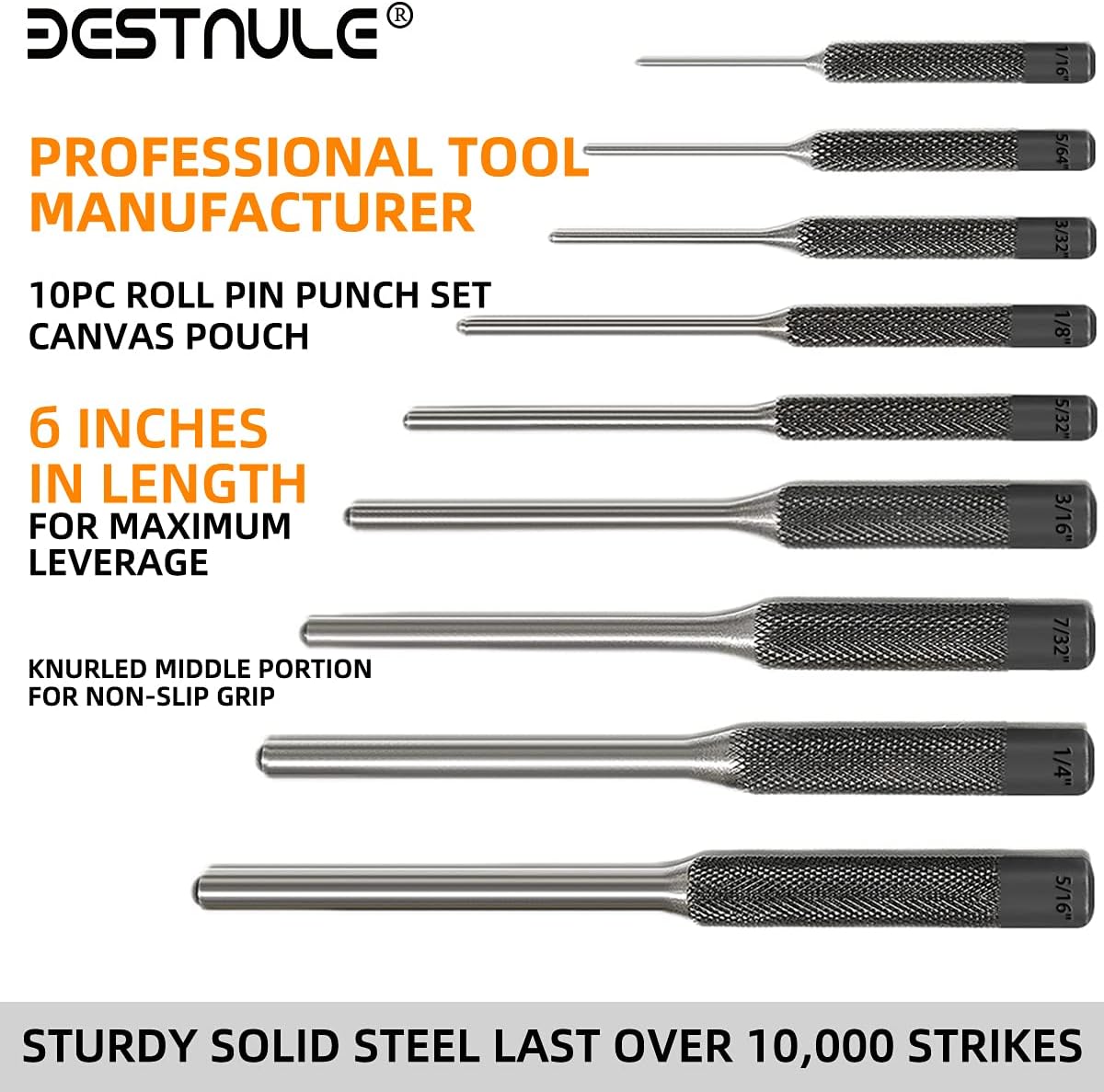 BESTNULE Roll Pin Punch Set, Punch Tools with Pin Holder, Made of Solid Material with Oxford Packet, Ideal for Automotive, Watch Repair,Jewelry and Craft - - 