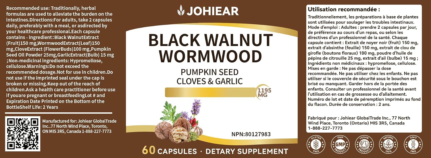20 in 1 Black Walnut Wormwood Clove Cleanse for Humans Capsules, Natural Gut Detox & Digestive Health, Pumpkin Seed, Berberine, 10:1 Ultra-Concentrated Liposomal Tech 98% Absorption, Vegan 60 CT - 4