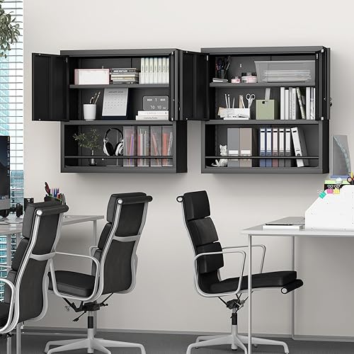 Miniatura 21 de LUCYPAL Armario de almacenamiento de metal con 2 puertas de bloqueo y 2 estantes ajustables, gabinete de almacenamiento con cerradura de acero para