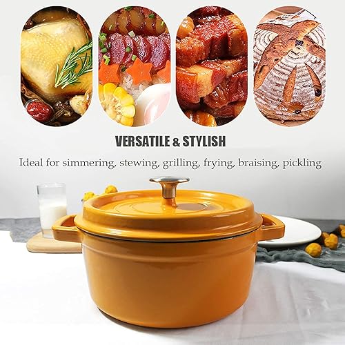 Miniatura 5 de NERDOH Cacerola redonda de hierro fundido esmaltado, horno holandés de hierro fundido resistente con revestimiento de esmalte, olla múltiple para