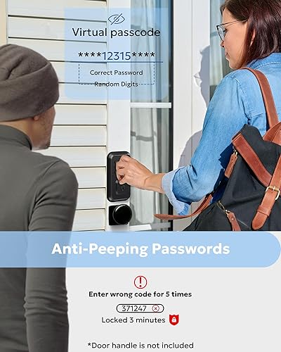 Miniatura 5 de BE-TECH Cerradura de puerta de entrada sin llave con teclado cerrojo digital inteligente para puerta delantera con 2 llaves, cerradura de puerta