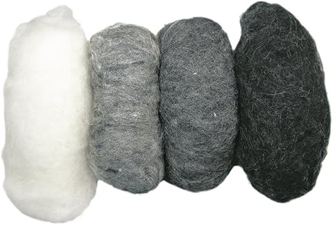 Rayher Pack vellón de lana fieltro, tonos grisáceos motea+dos (20 g), 100% lana de oveja, 5363200