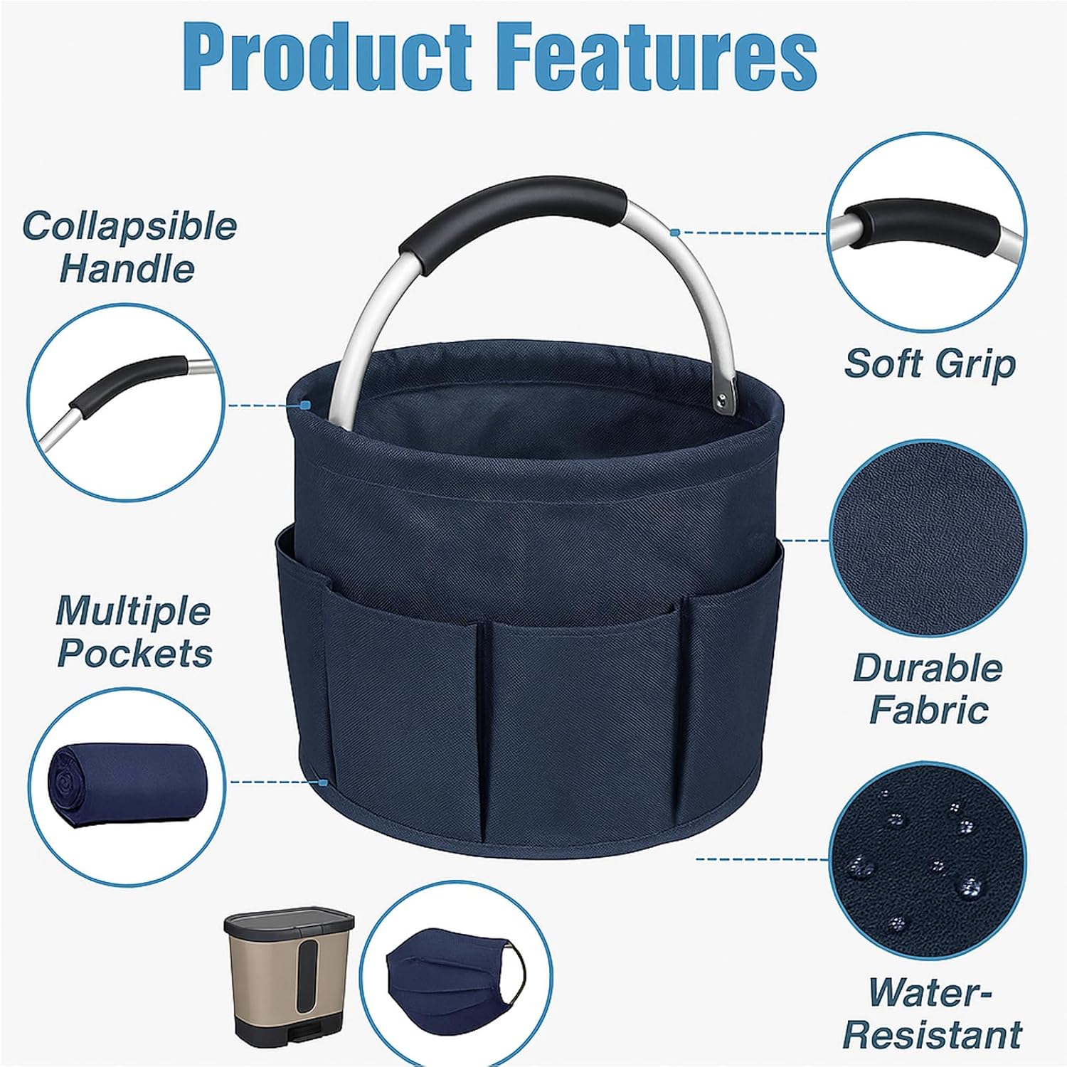 17L (5 Gal) Foldable Cleaning Caddy with Handle - Portable Supply & Tool Organizer | Organizador de Limpieza para Accesorios (Blue)