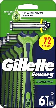 Gillette Sensor3 Sensitive, Disposable Shaving Razors for Men, Men s Razors with Lubrastrip and a Touch of Aloe Vera,6 Pack