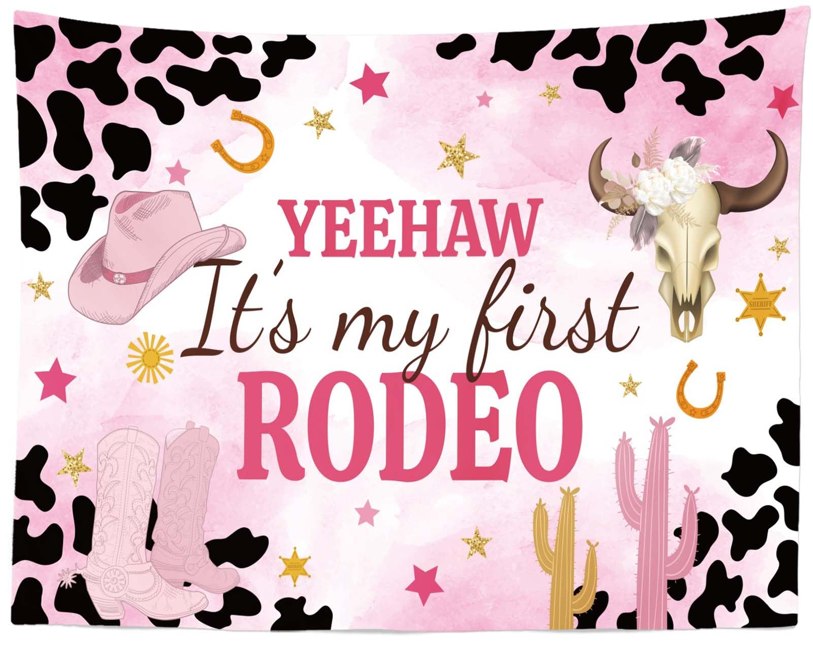 3.5x3m Sfondo cowgirl occidentale Il mio primo sfondo per feste da rodeo Tema cowgirl Decorazione per la prima festa di compleanno Banner per feste western country rosa per ragazze
