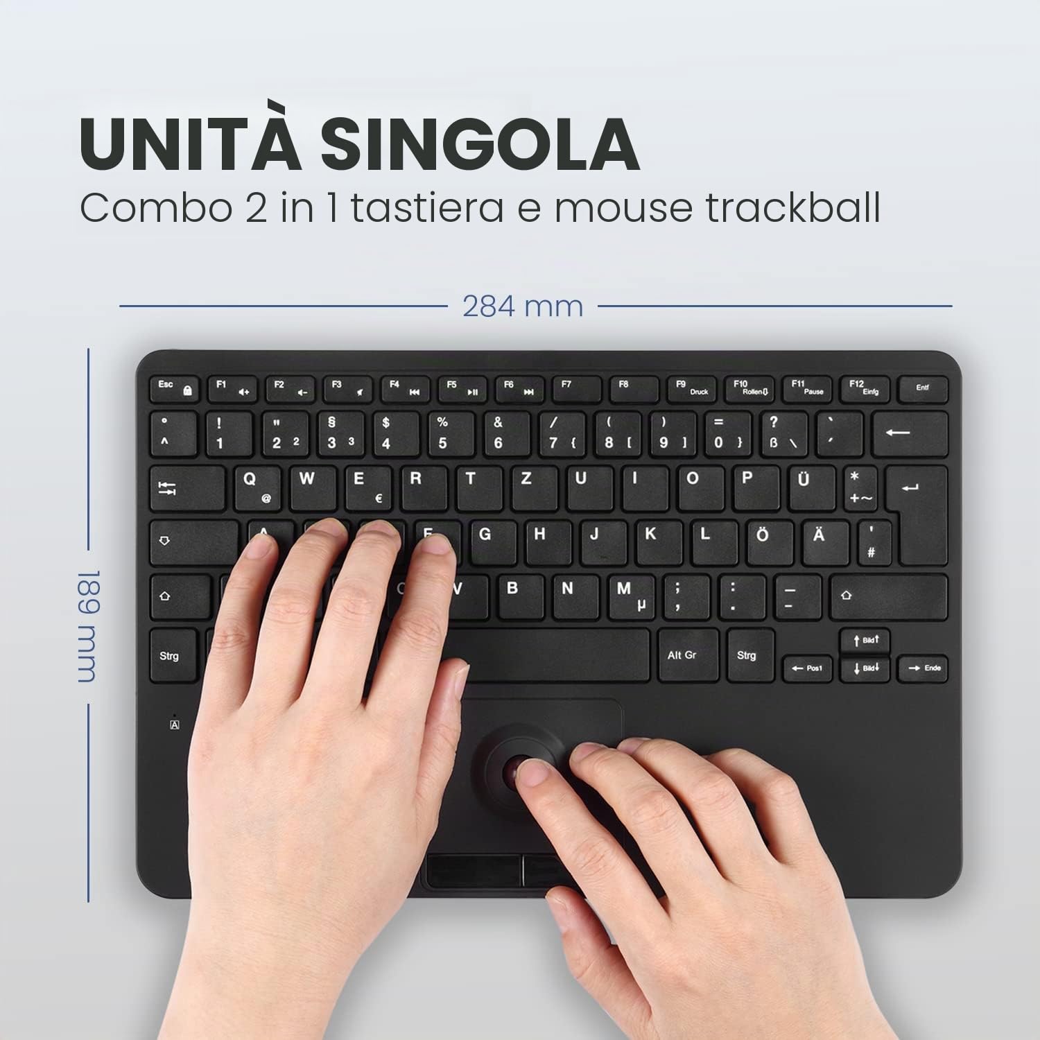 Perixx PERIBOARD-526 Mini Tastiera Cabla con Trackball, Interruttori a Forbice, 78 Tasti, 2 Tasti Mouse Integrati, USB, Layout IT, Nero
