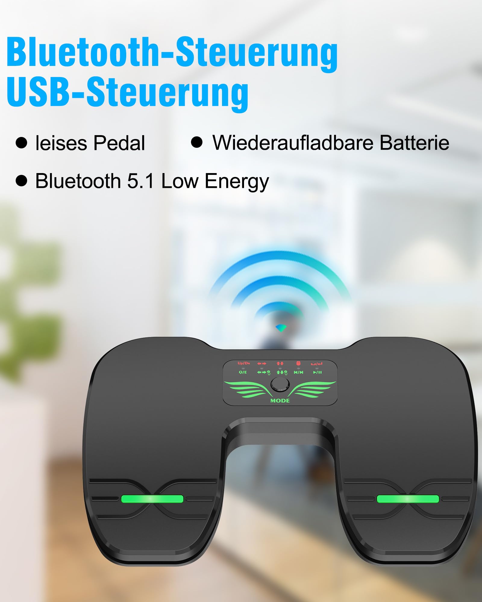 Pedale Bluetooth: interruttore Bluetooth ricaricabile per controllo di lettura musicale su tablet e smartphone