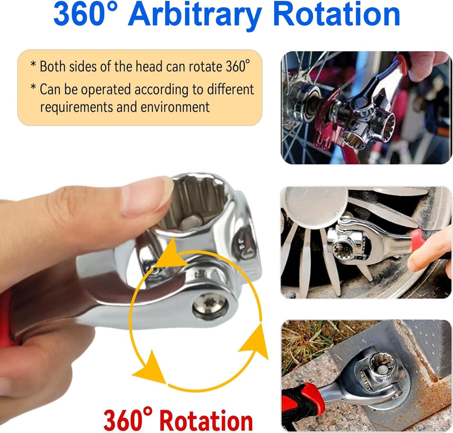 52 in 1 Universal Socket Wrench, Stainless Steel Professional Multifunction Wrench Tool with 360 Degree Rotating Head, Spanner Tool with Rubber Handle, for Home and Car Repair