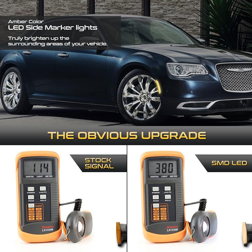 VIPMOTOZ For 2015-2023 Chrysler 300 LD Smoke Lens Amber LED Front Bumper DRL Side Marker Light Fender Parking Lamp, Driver & Passenger Side