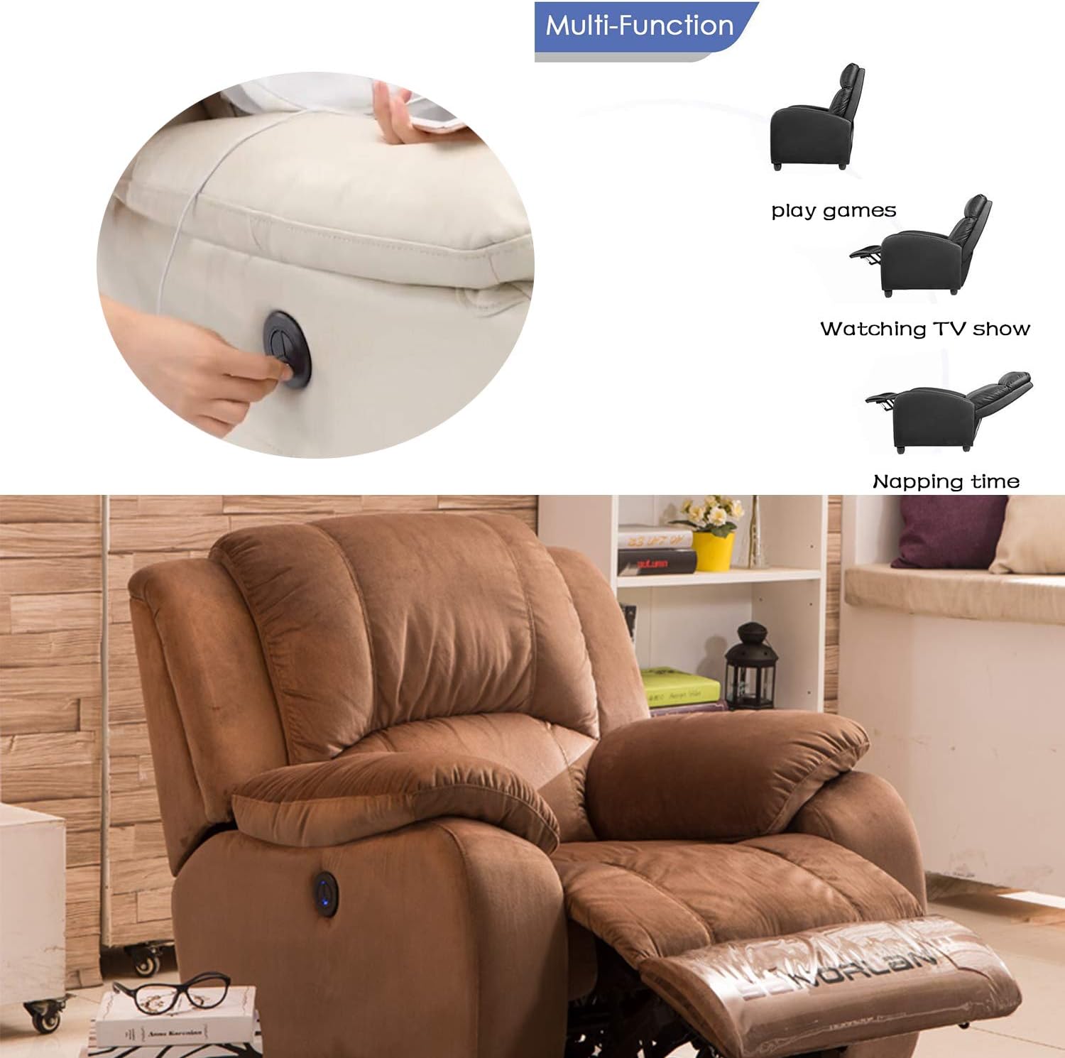 Podoy Power Recliner Switch with USB, Round Hand Control Handset 2 Button 5 pin Plug Replacement Compatible with Ashley Okin Limoss Lane KDPT(KAIDI) Electric Lift Chair Recliner Sofa