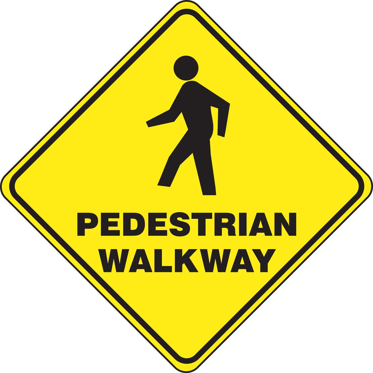 AccuformNMC PSR412 Slip-Gard Adhesive Vinyl Diamond Shape Floor Sign, Legend "Pedestrian Walkway", 17" Length x 17" Width, Black on Yellow, American Made Safety Tags, Signs, and Labels