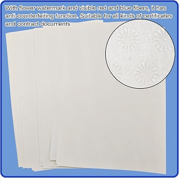 A4 150g/m2 Security Paper With Flower Watermark and Visible Red and Blue Fibers for Certificate Documents Printing Paper(50Sheets)