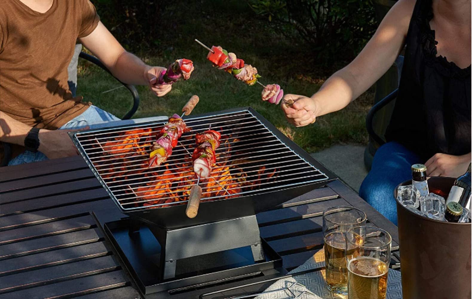 Brasero Multifuncional, Cuenco de Fuego Al Aire Libre, Cuadrado con Cubierta de Pantalla de Chispa de Acero para Patio Trasero, Jardín, Patio, Hoguera, Calefacción, Camping Y Barbacoa