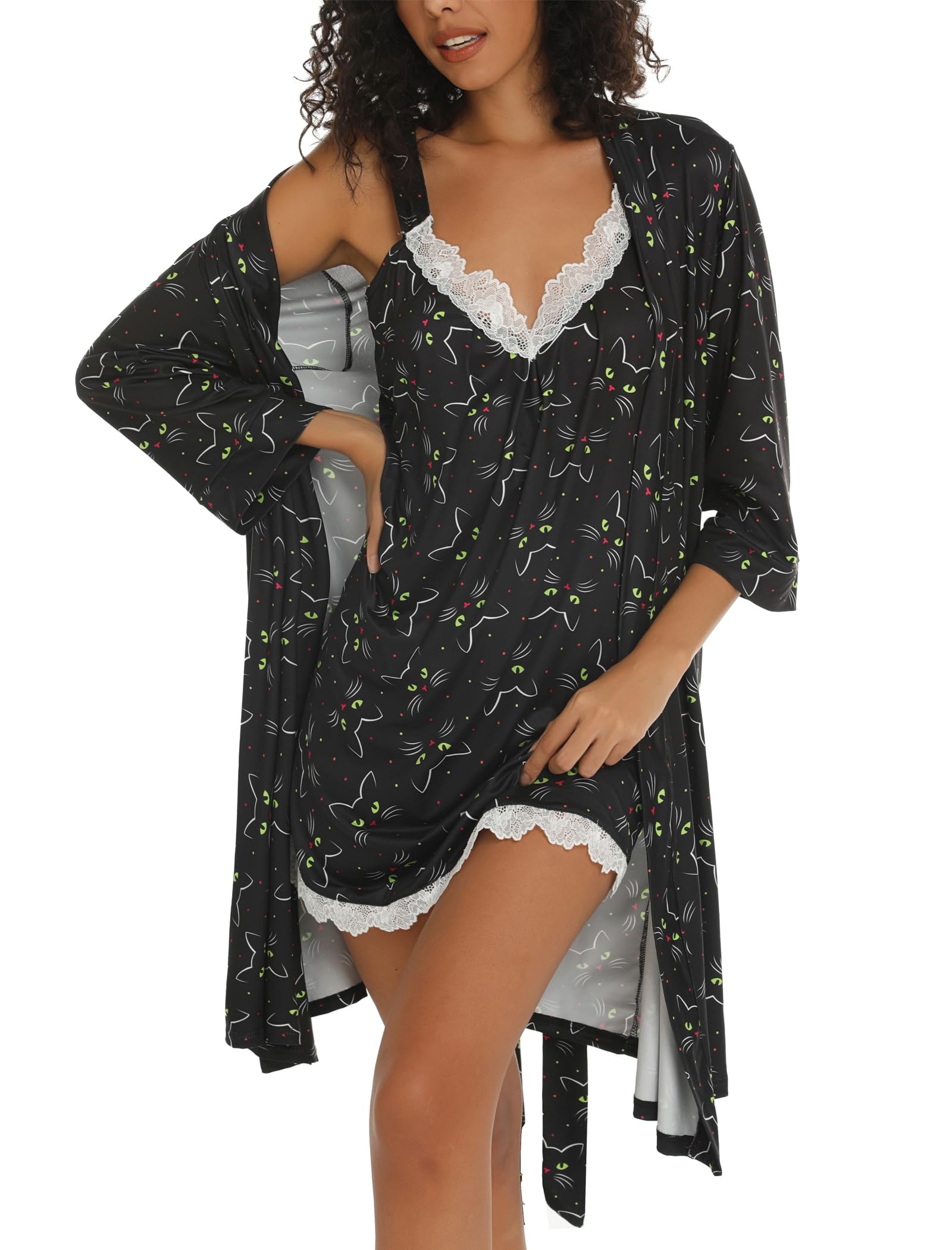 ENJOYNIGHT Women's Robe Set Sexy V-Neck Camisole Lingerie Nightgown
