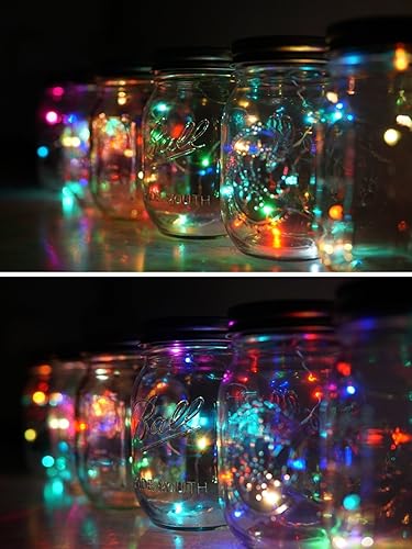 Miniatura 6 de Decorman Luces solares para tapa de tarro de masón, paquete de 6 unidades, 10 luces LED impermeables con diseño de estrella de hadas y luciérnaga,