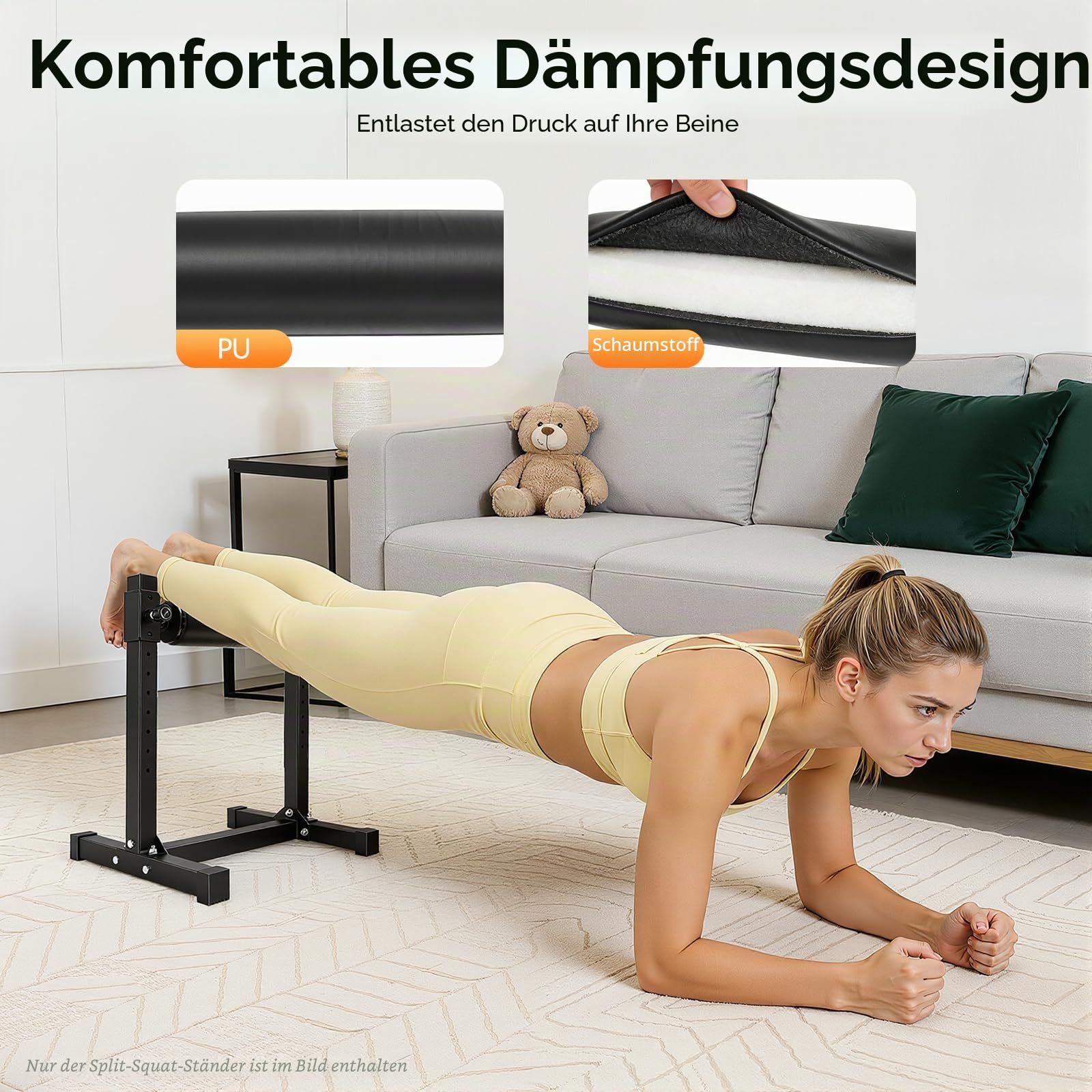 Split Squat Stand Bulgarian Single Leg Squat Roller – Verstellbarer Kniebeugenständer mit 9 Höhen, bis 200kg belastbar, Fitness Trainingsgerät für Beintraining, Ausfallschritte & Home Gym
