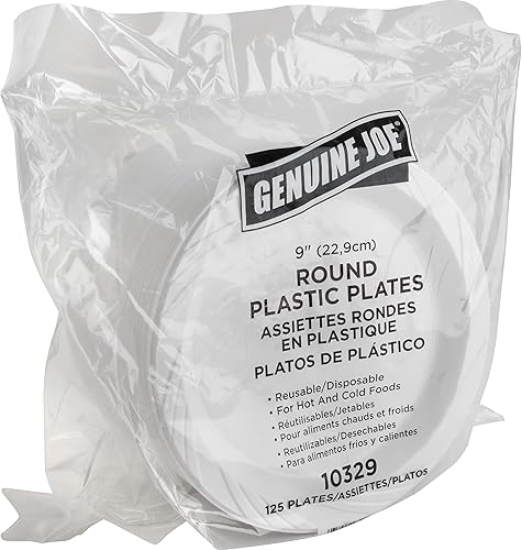 Miniatura 2 de Genuine Joe Platos blancos de plástico reutilizables, 9 pulgadas (paquete de 500)