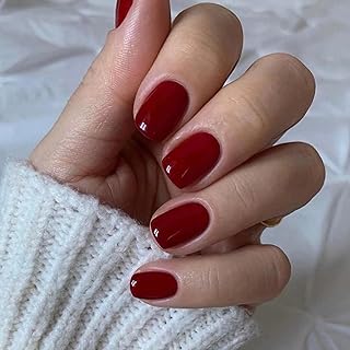 24 Stück Fingernägel Zum Aufkleben, French Rot Press on Nails, Einfarbig Falsche Nägel Kurz Eckig, Acryl Full Cover Klebenägel, Natürlich Künstliche Nägel für Frauen Mädchen Nail Art