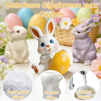 Silicone Moulds Easter Silicone Moulds Casting Moulds Silicone Mould Rabbit 3D Easter Bunny Candle Moulds Plaster Moulds for Casting Easter Candle Mould Easter Decoration Casting Mould Rabbit