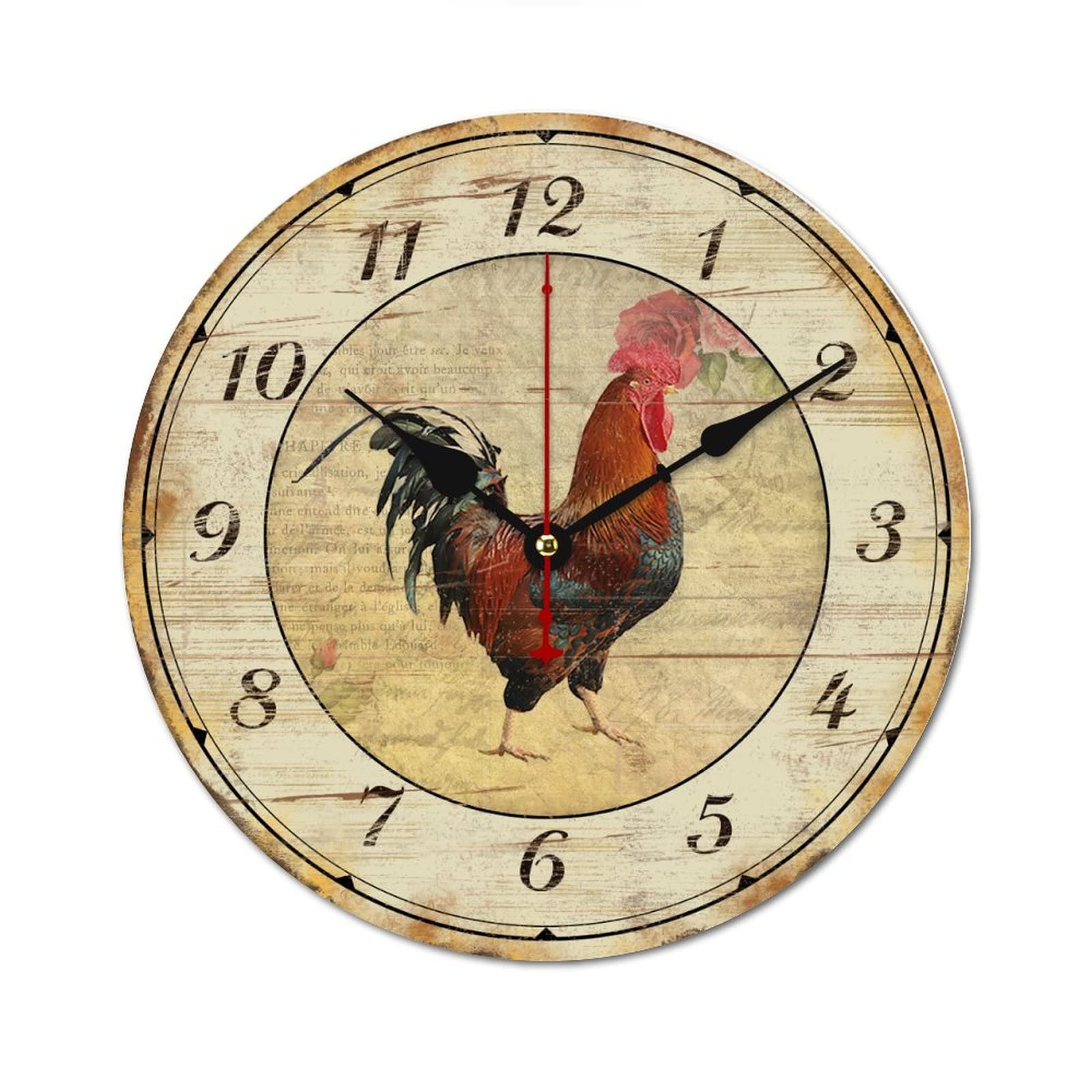 Horloge ronde en bois coq pour habiller les murs de votre cuisine rustique