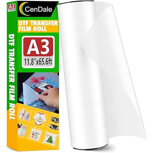 DTF Transfer Film Roll 11.8" x 65.6ft - A3 DTF Film Roll Double-Sided Matte PreTreat Roll, Direct to Film Printing on All Fabric and Colors T-shirts Textile, Hot & Cold Peel DTF Roll Film