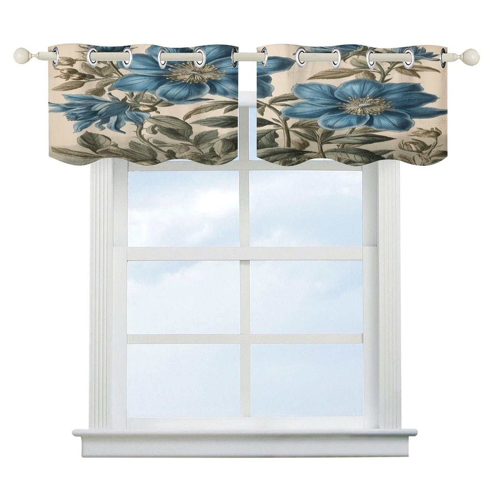 Fekiloot Style Old Blue Flower Short Curtains Valance Curtain