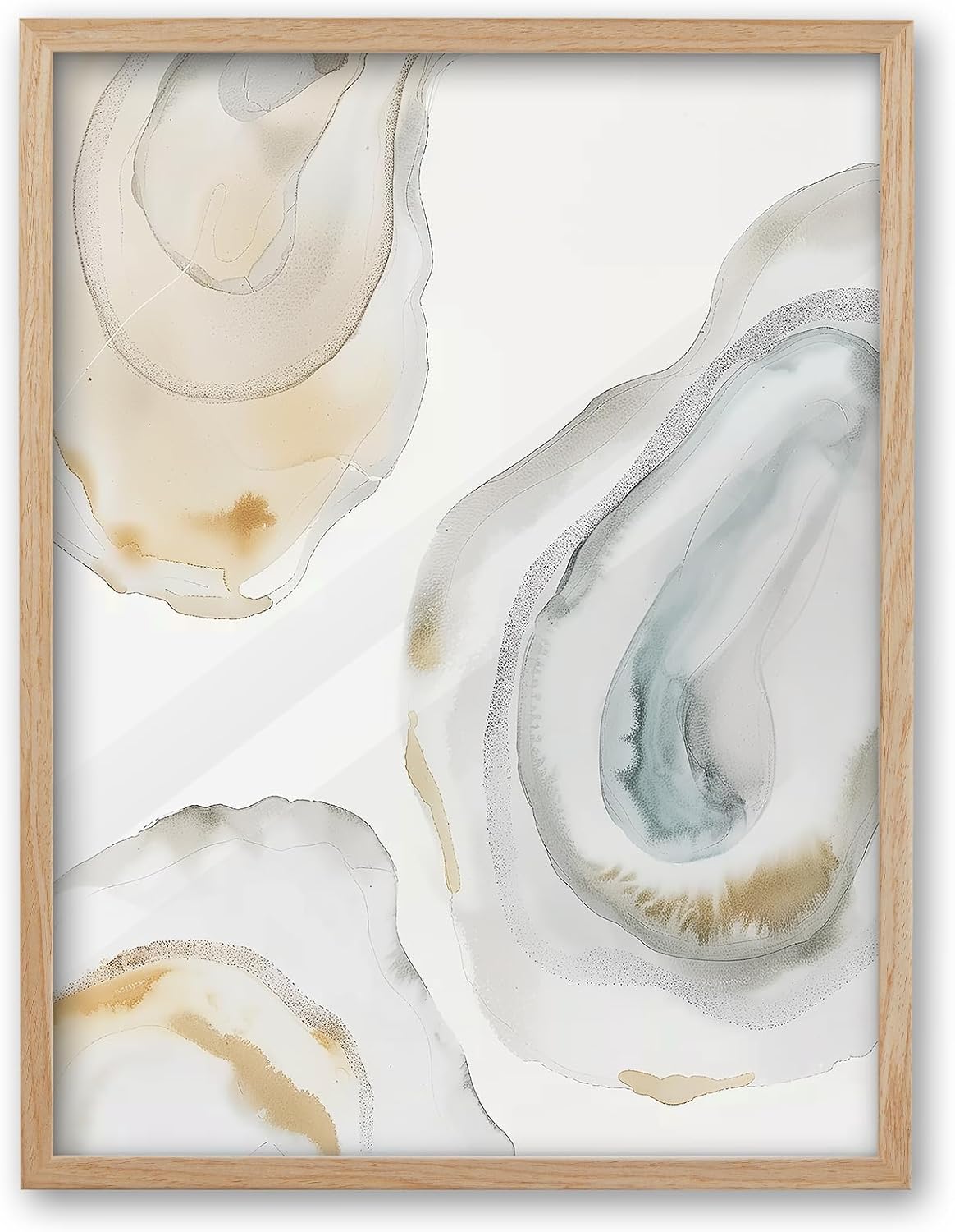 iHery Natural OAK Wood Abstract Coastal Oyster Framed Wall Art, 12x16 in Hamptons Style Beach House Decor Watercolor Canvas Wall Art, Abstract Bathroom Decor Set of 1 For Bedroom Living Room