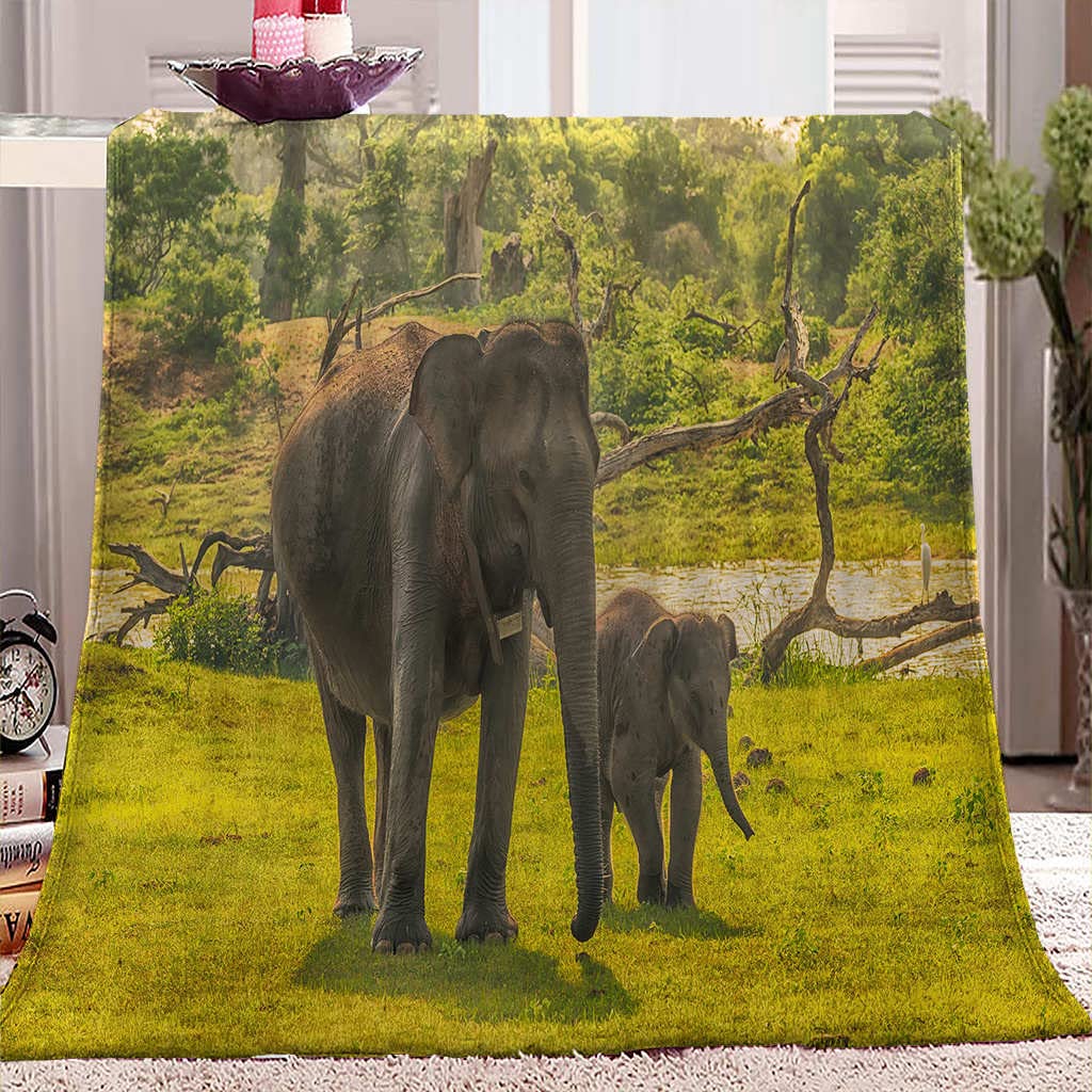 Manta de Franela para Sofá Animales y Elefantes Manta de Franela para Cama, Manta para Mascotas, Mantas Ligeras, Extra Suave Cálido 180x200 cm