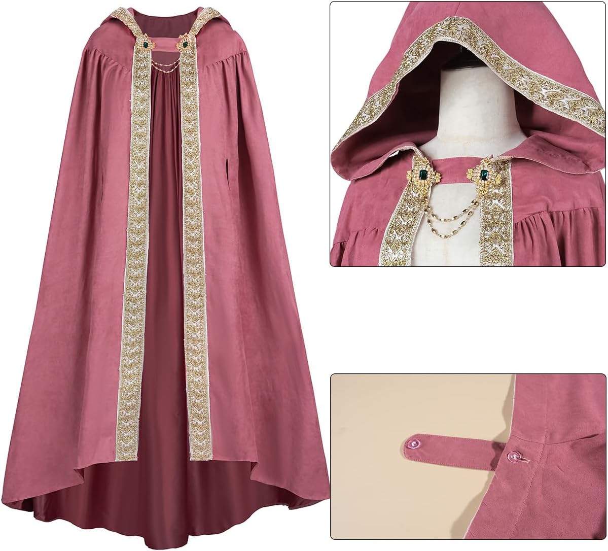 Hooded Cloak for Women Suede Medieval Renaissance Cape