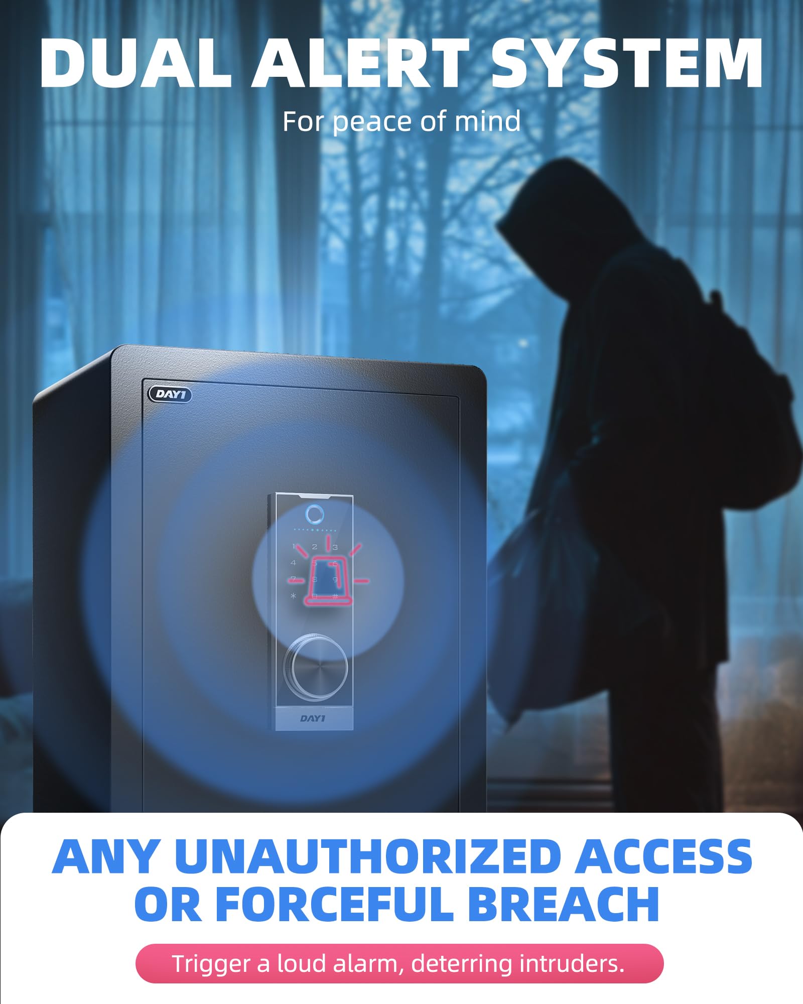 DAYI Cassaforte biometrica per impronte digitali, 3,0 Cu. Ft. Cassaforte domestica con borsa ignifuga, touchpad digitale, cassaforte di sicurezza per denaro, contanti, documenti, doppio sistema di