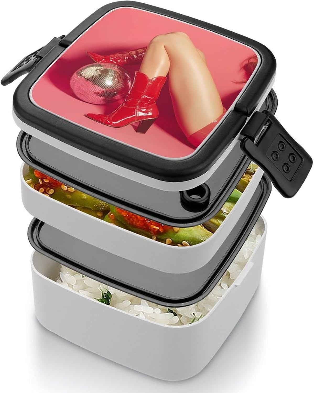 Boot Disco Ball Print Bento Box with Spoon 2 Layer Food Container Cute Lunch Box for Travel Dining Work