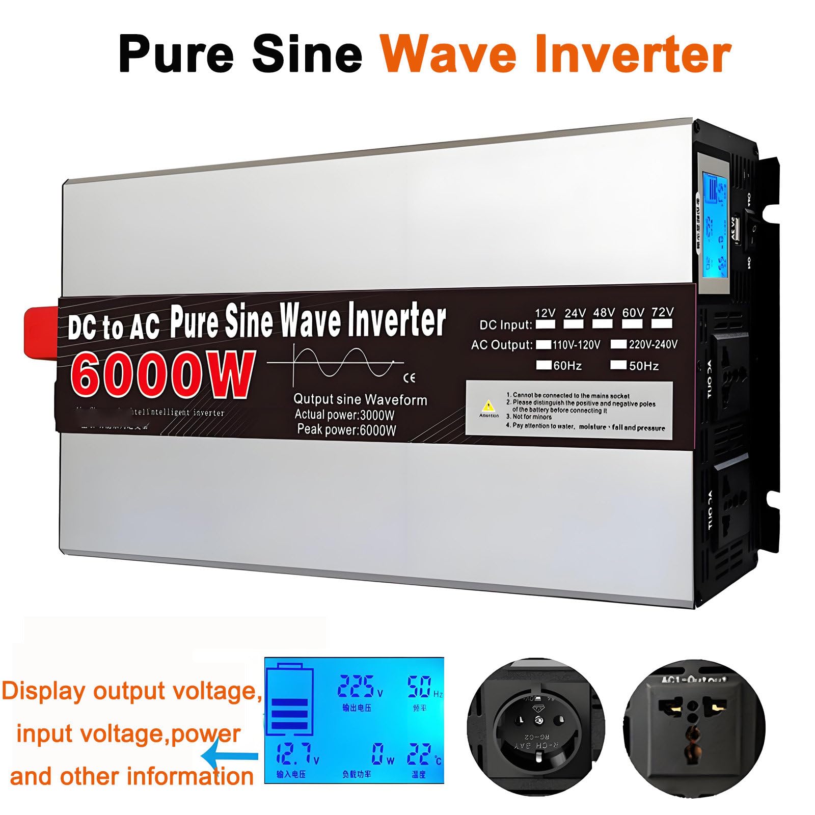 Falownik sinusoidalny 4000 W/5000 W/6000 W/8000 W 12Vto220V-8000W