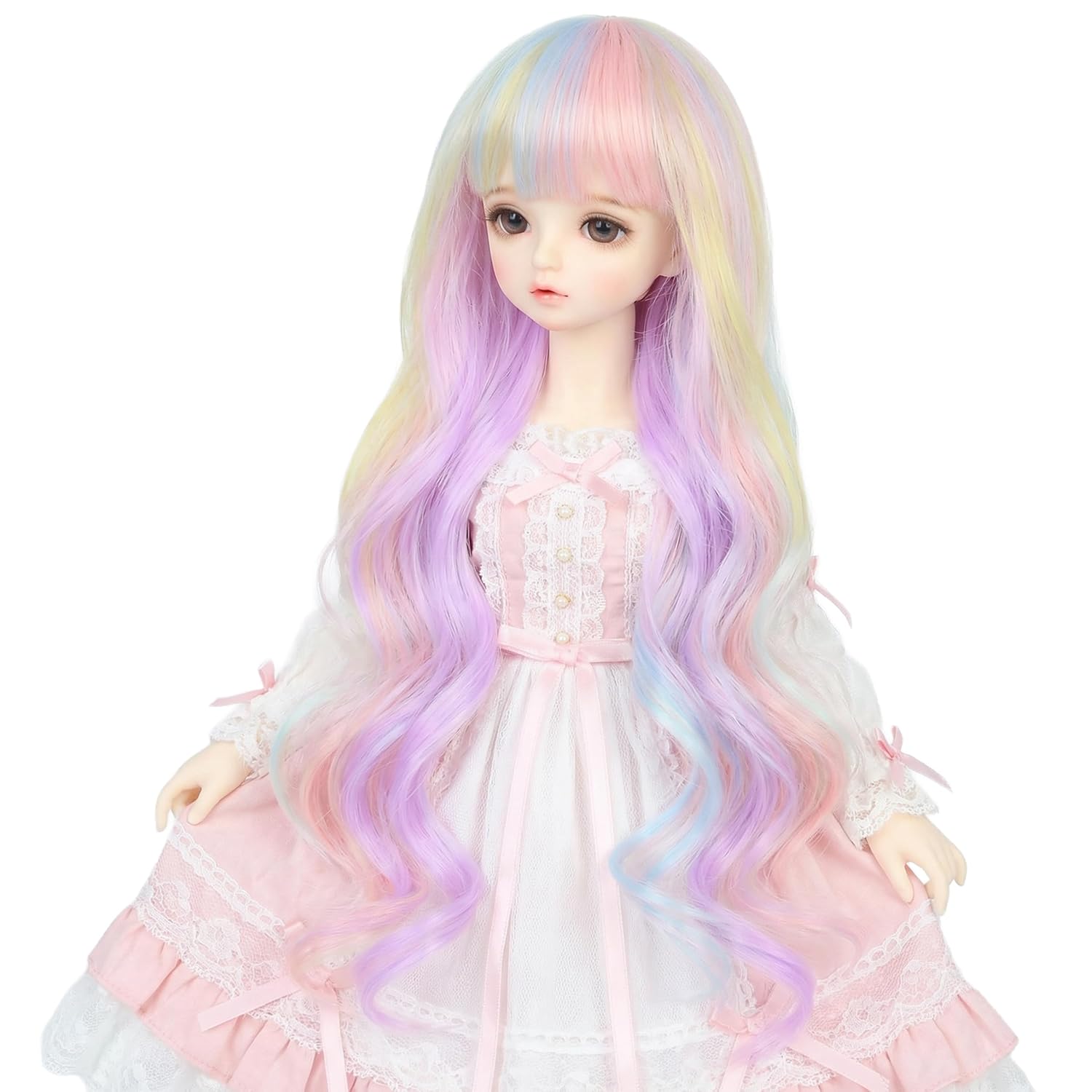 Miss U Hair 8-9 Inch 1/3 BJD MSD DOD Pullip Dollfie Wig Long Curly Hair Not for Human (Rainbow)