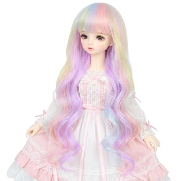 Miss U Hair 8-9 Inch 1/3 BJD MSD DOD Pullip Dollfie Wig Long Curly Hair Not for Human Rainbow