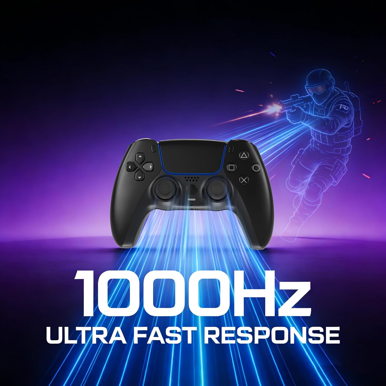 Were66 Wireless for PS5 Controller,Remote Control for PS5 Pro Slim,Dual Hall Effect Anti Drift Joystick Sense Controler 1000Hz Polling Rate,Low Latency Ergonomic Gaming Manette,Black