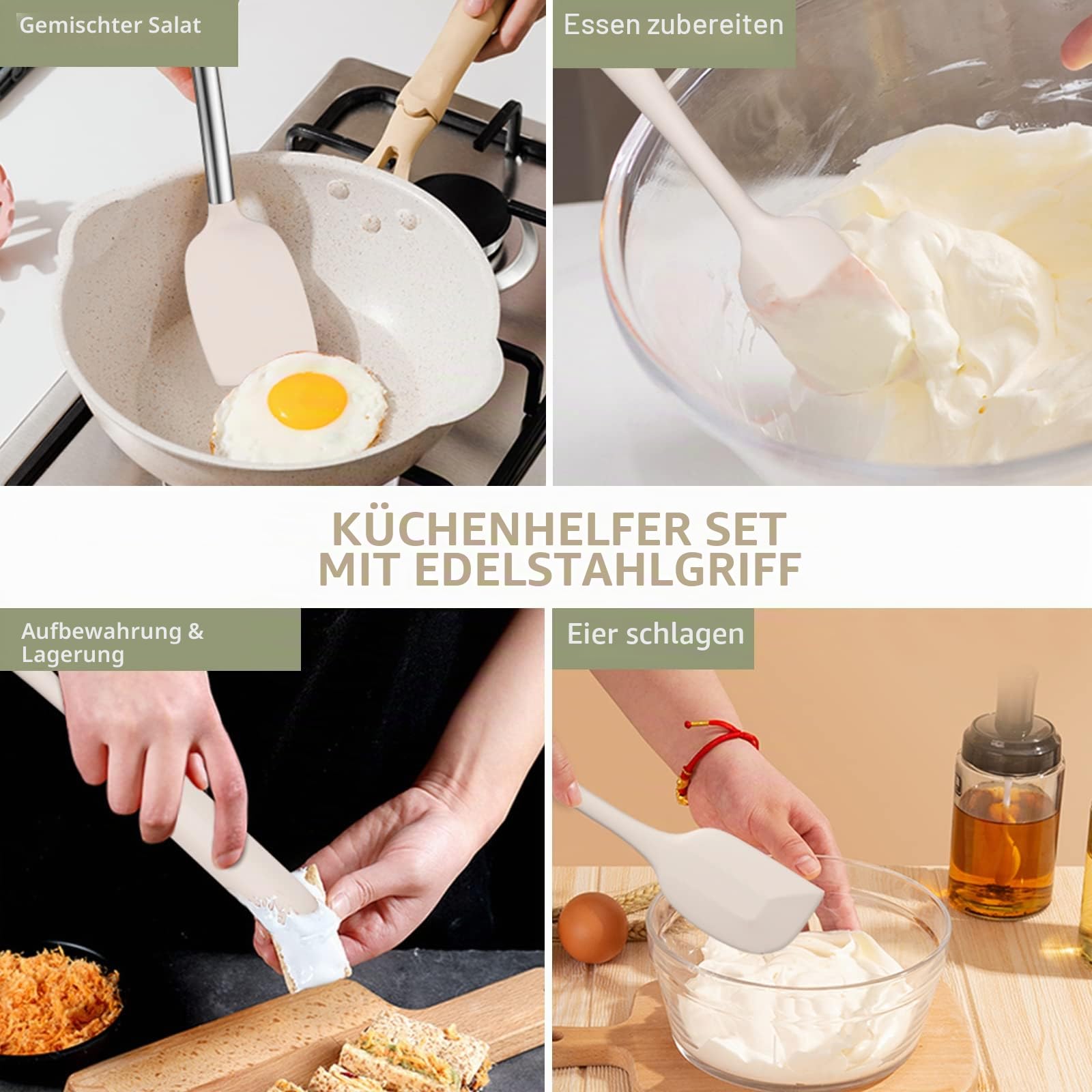 Umite Chef Küchenutensilien-Set, 15-teilig, Silikon, hitzebeständig, antihaftbeschichtet, BPA-frei, Edelstahl-Griff, Pfannenwender, Löffel, Zange, Schneebesen, Kochgeschirr