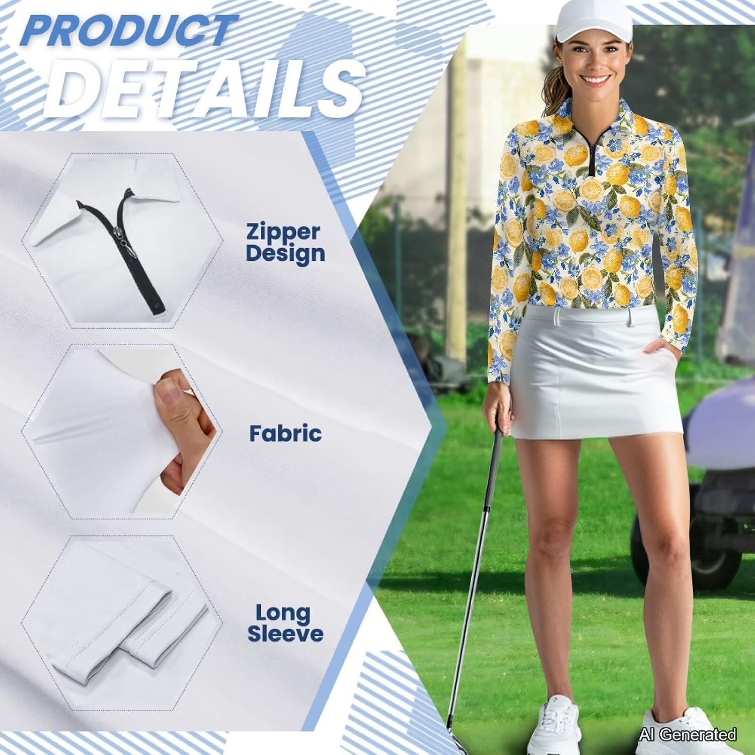 Suobstales Women Long Sleeve Golf Shirts Sun Protection 1/4 Zip Summer Quick Dry Hiking Shirts Quarter Zip Pullover for Women
